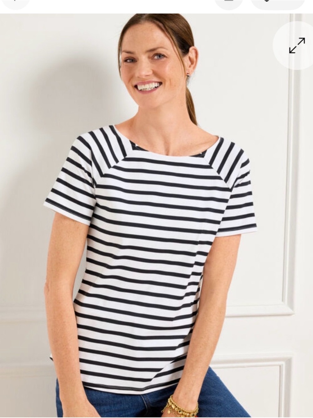 NWT Talbots Navy and White Striped Short-Sleeve Bateau Tee.  Sz M.